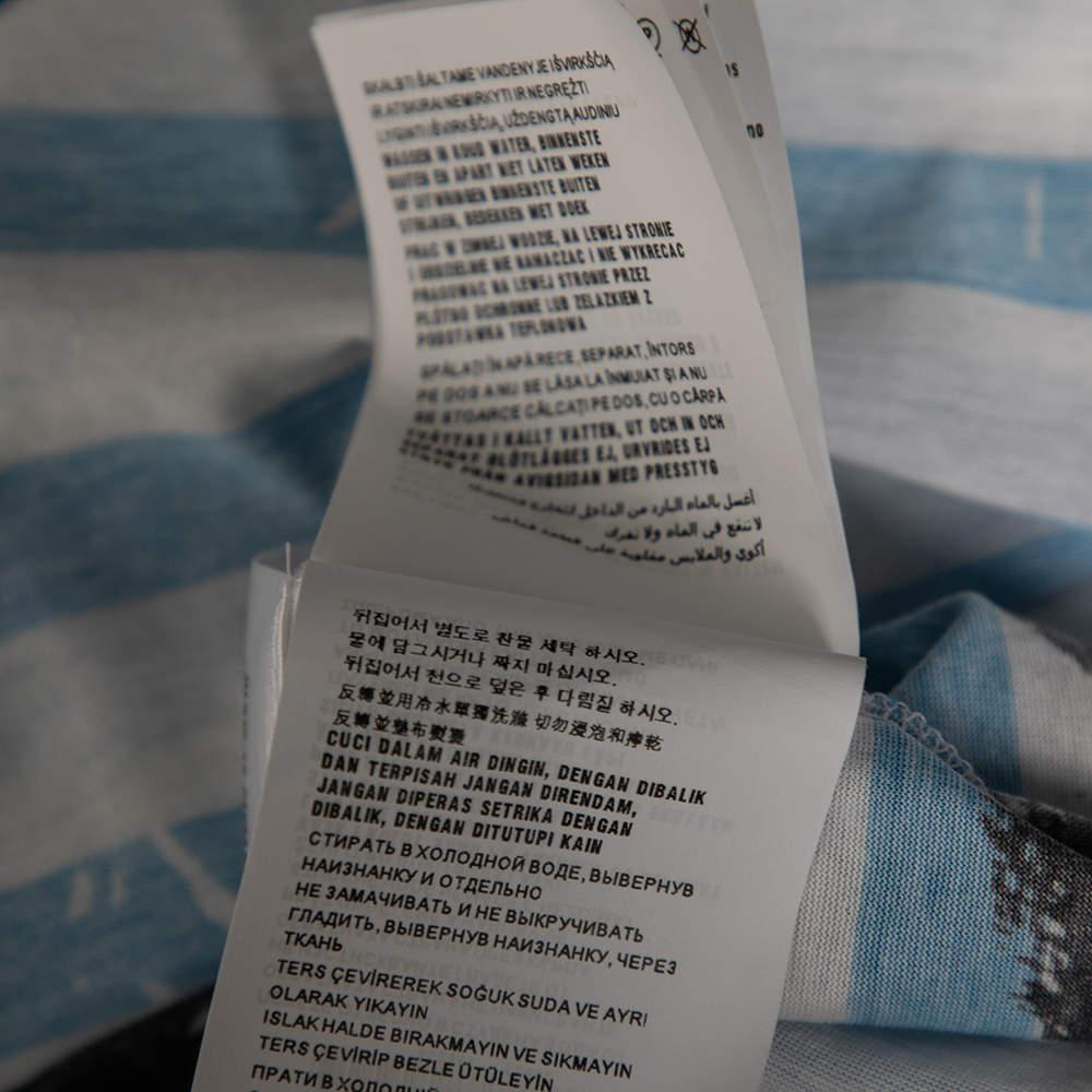 Prada Blue & White Striped Cotton Printed Short Sleeve Dress M For Sale 1