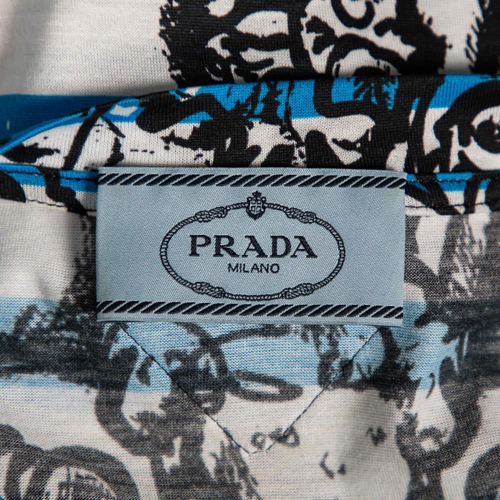 Prada Blue & White Striped Cotton Printed Short Sleeve Dress M 5