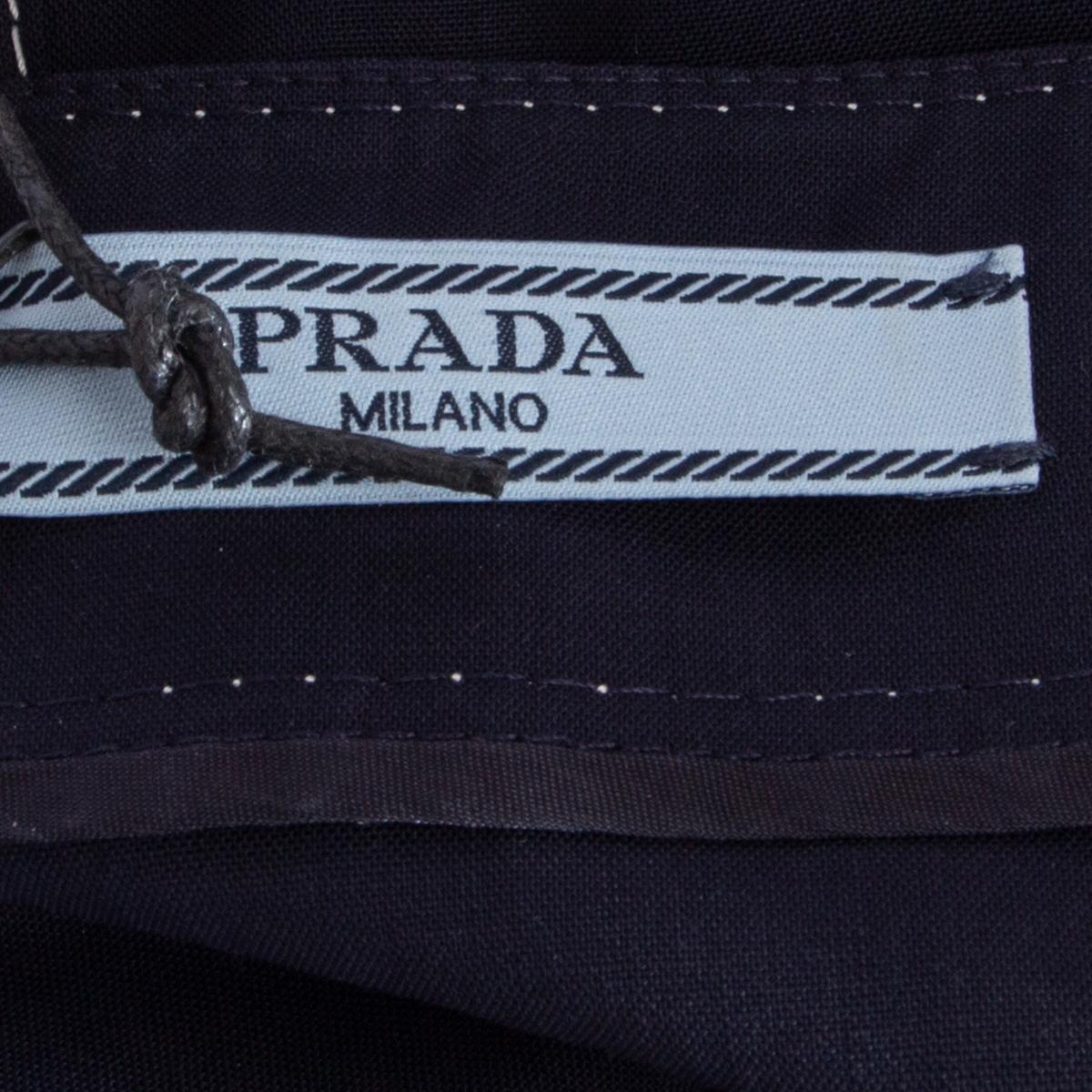 PRADA blue wool WHITE STITCHING PLEATED Skirt 40 S 1