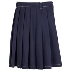 PRADA blue wool WHITE STITCHING PLEATED Skirt 40 S