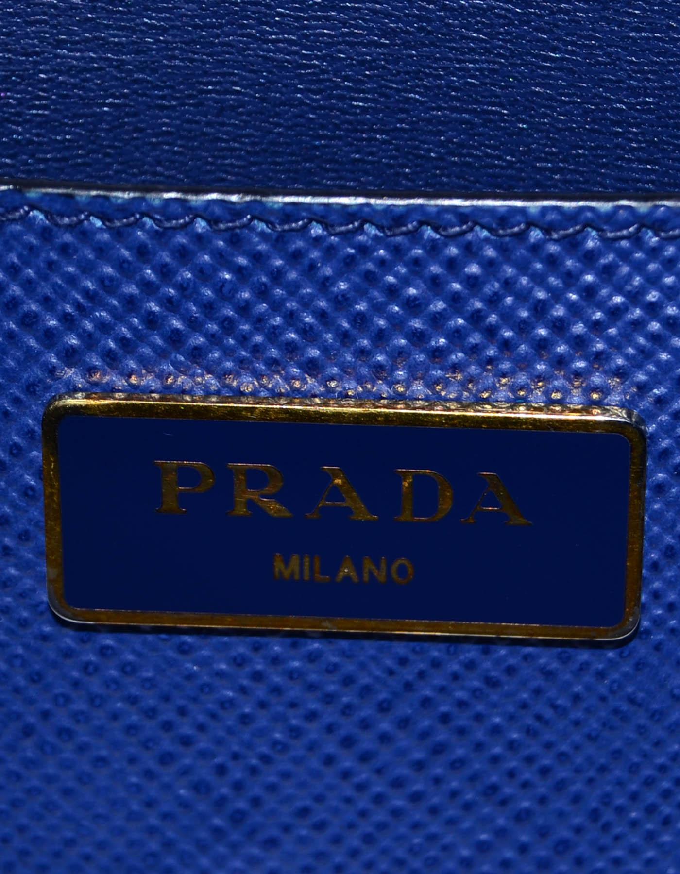 Women's Prada Bluette Blue Saffiano Front Pocket Tote Bag w/ Detachable Strap
