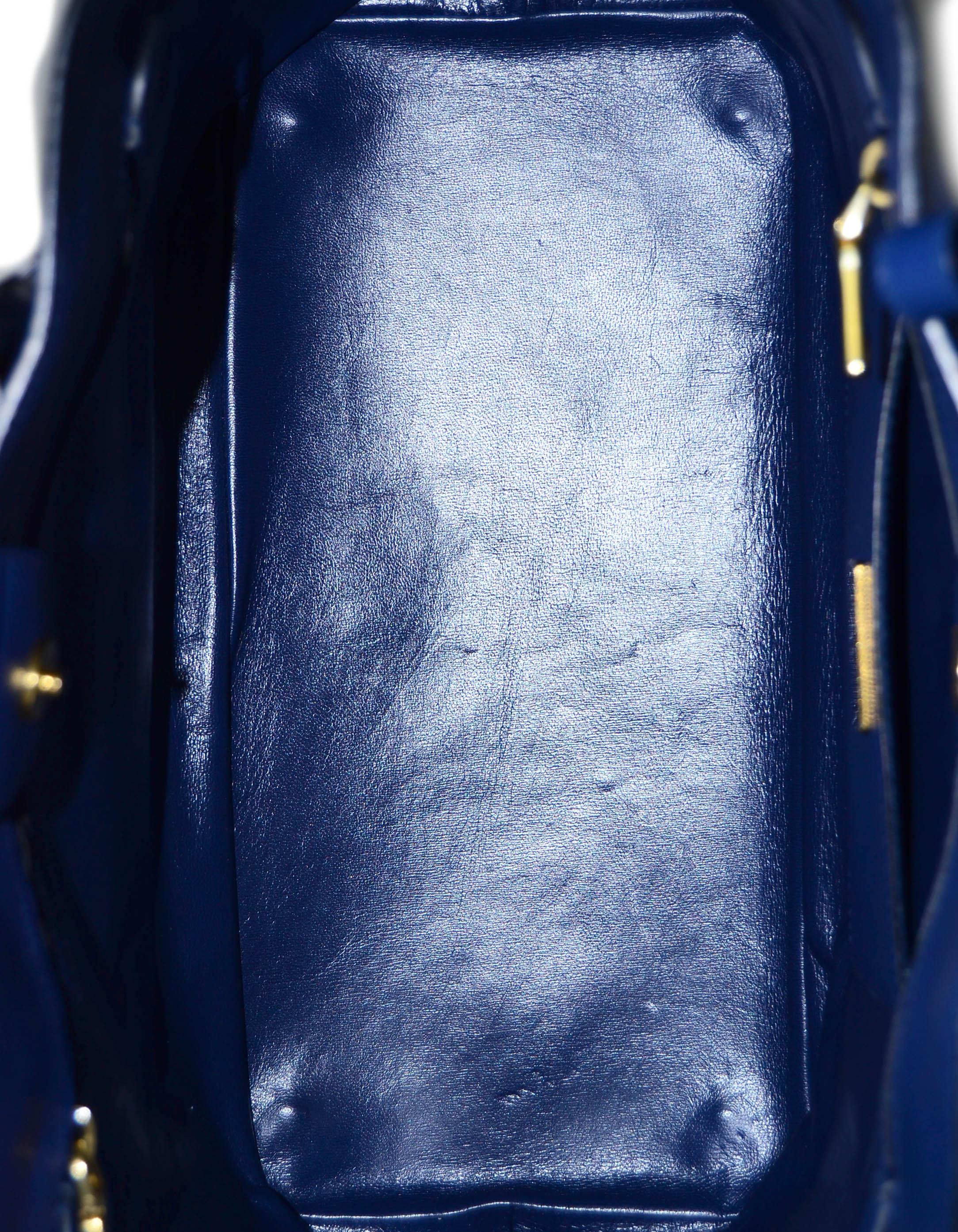 Prada Bluette Blue Saffiano Front Pocket Tote Bag w/ Detachable Strap 1