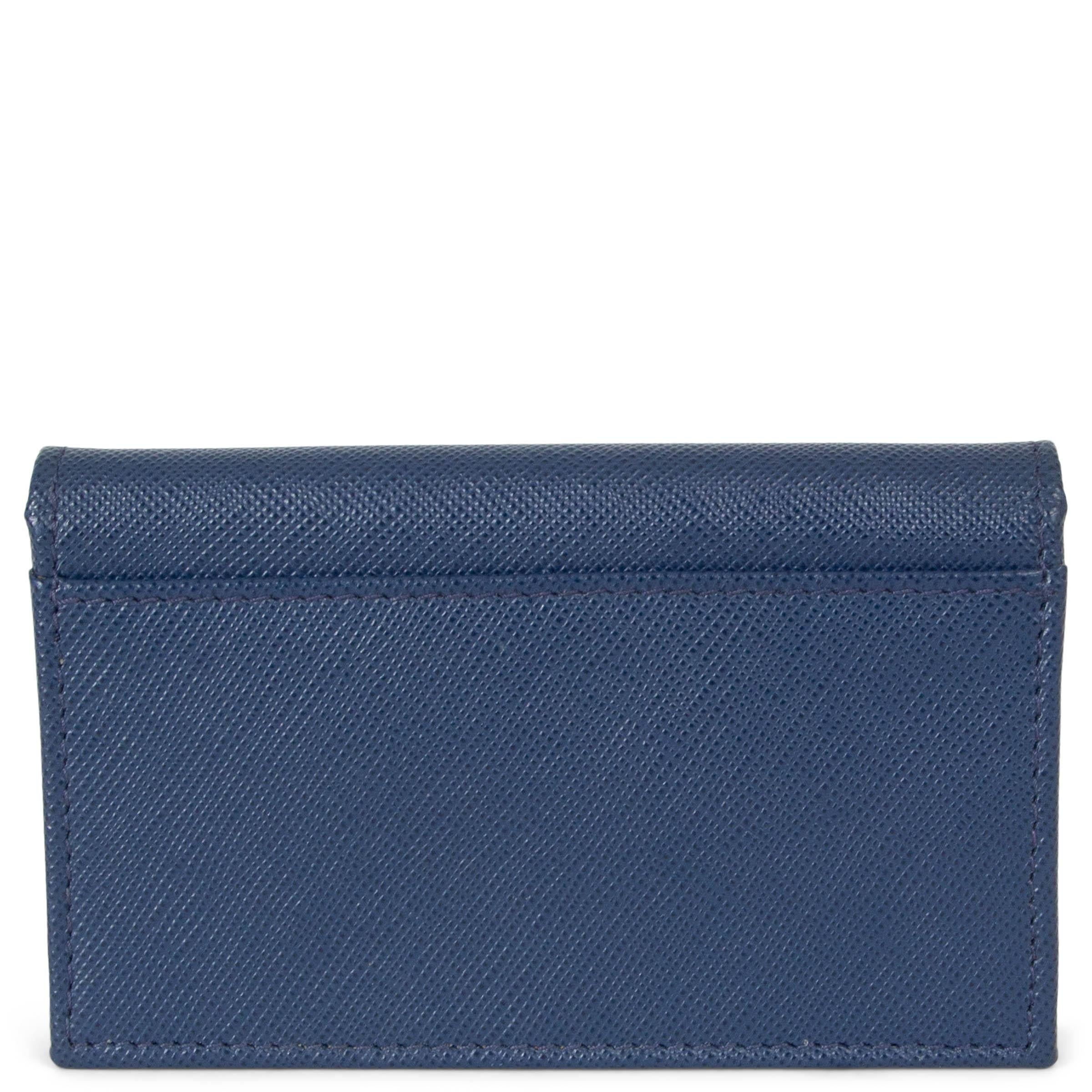 PRADA Bluette blue Saffiano leather LOGO CARD HOLDER Wallet In Excellent Condition For Sale In Zürich, CH