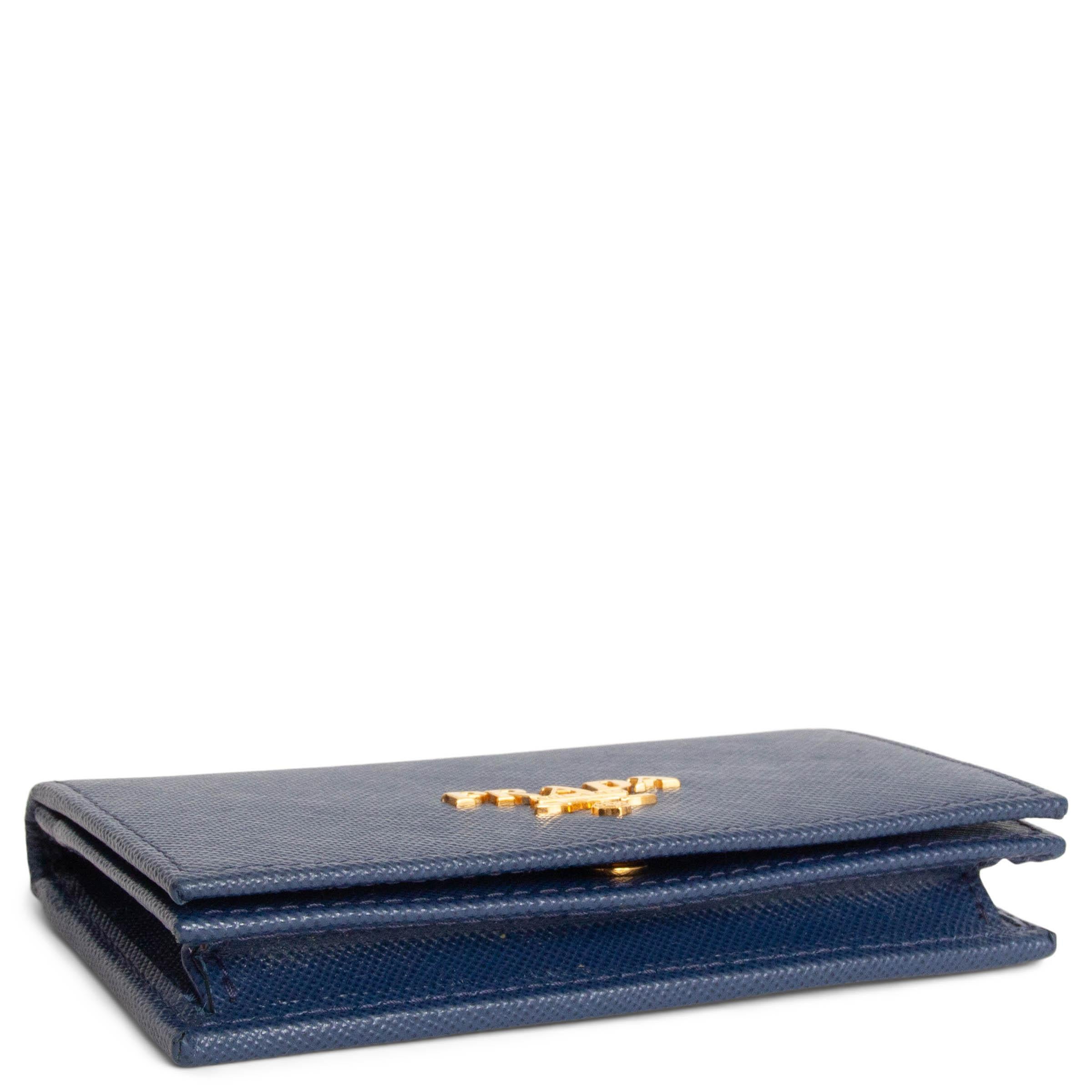 Women's PRADA Bluette blue Saffiano leather LOGO CARD HOLDER Wallet For Sale