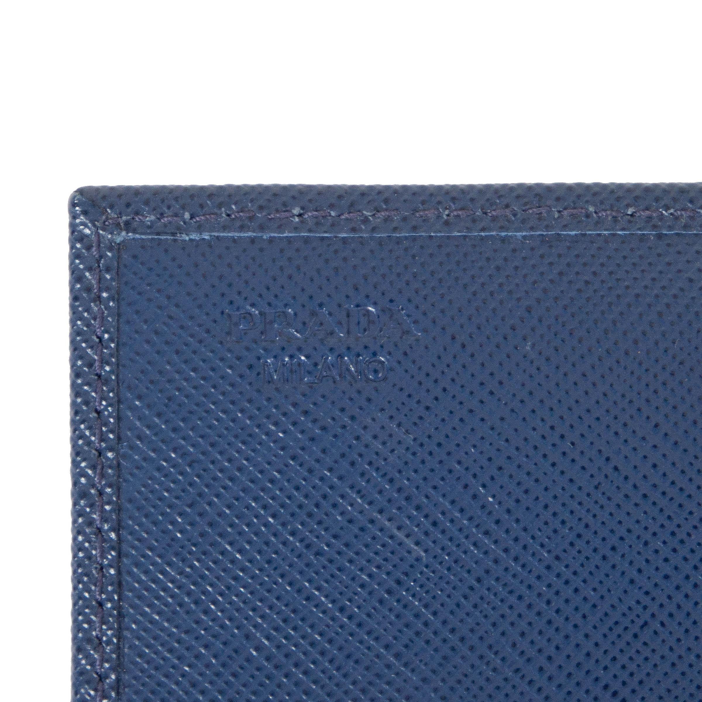 PRADA Bluette blue Saffiano leather LOGO CARD HOLDER Wallet For Sale 1