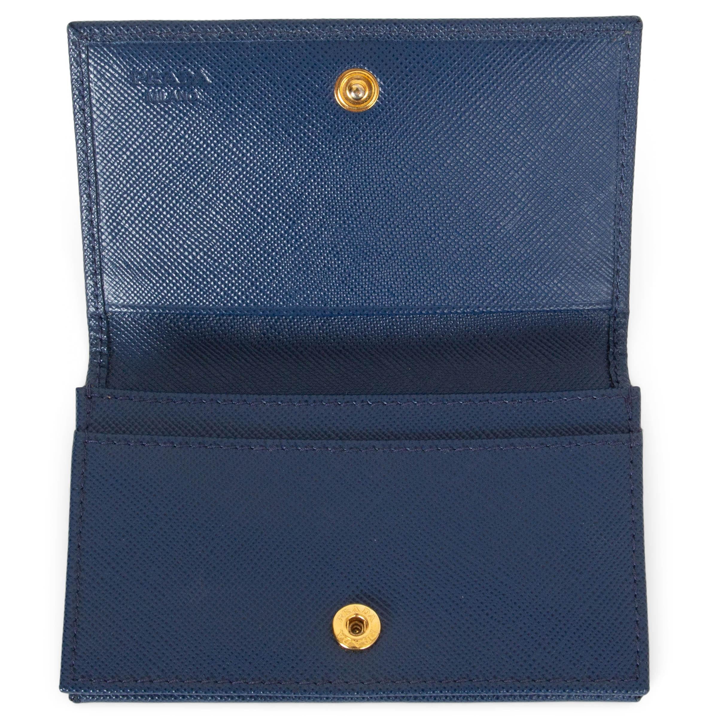 PRADA Bluette blue Saffiano leather LOGO CARD HOLDER Wallet For Sale 2