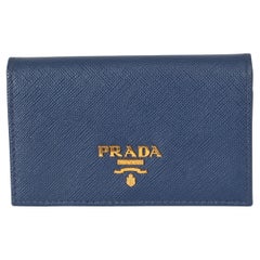 Portefeuille LOGO CARD HOLDER en cuir de Saffiano bleu bluette