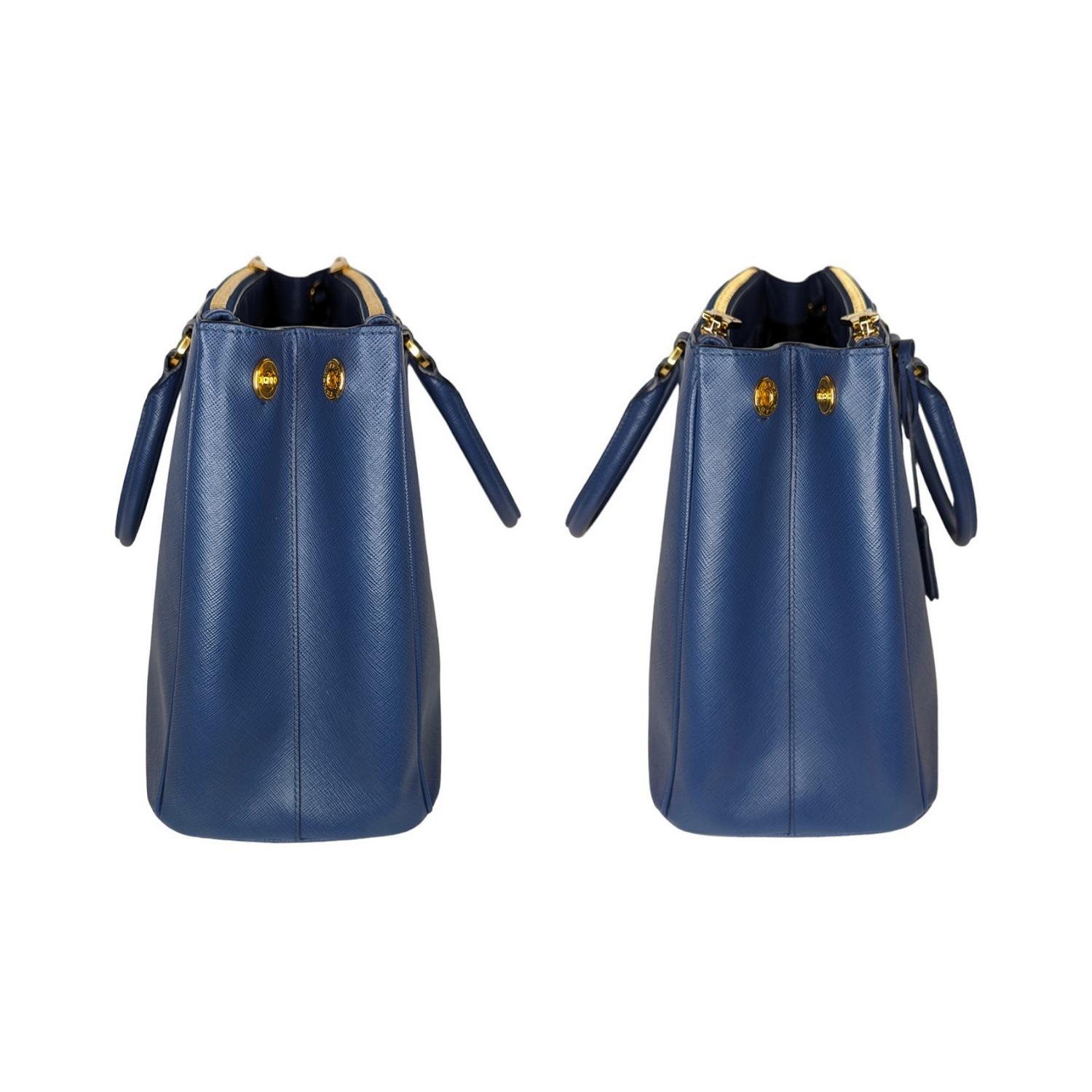 Women's Prada Bluette Saffiano Lux Large Double Zip Galleria Tote
