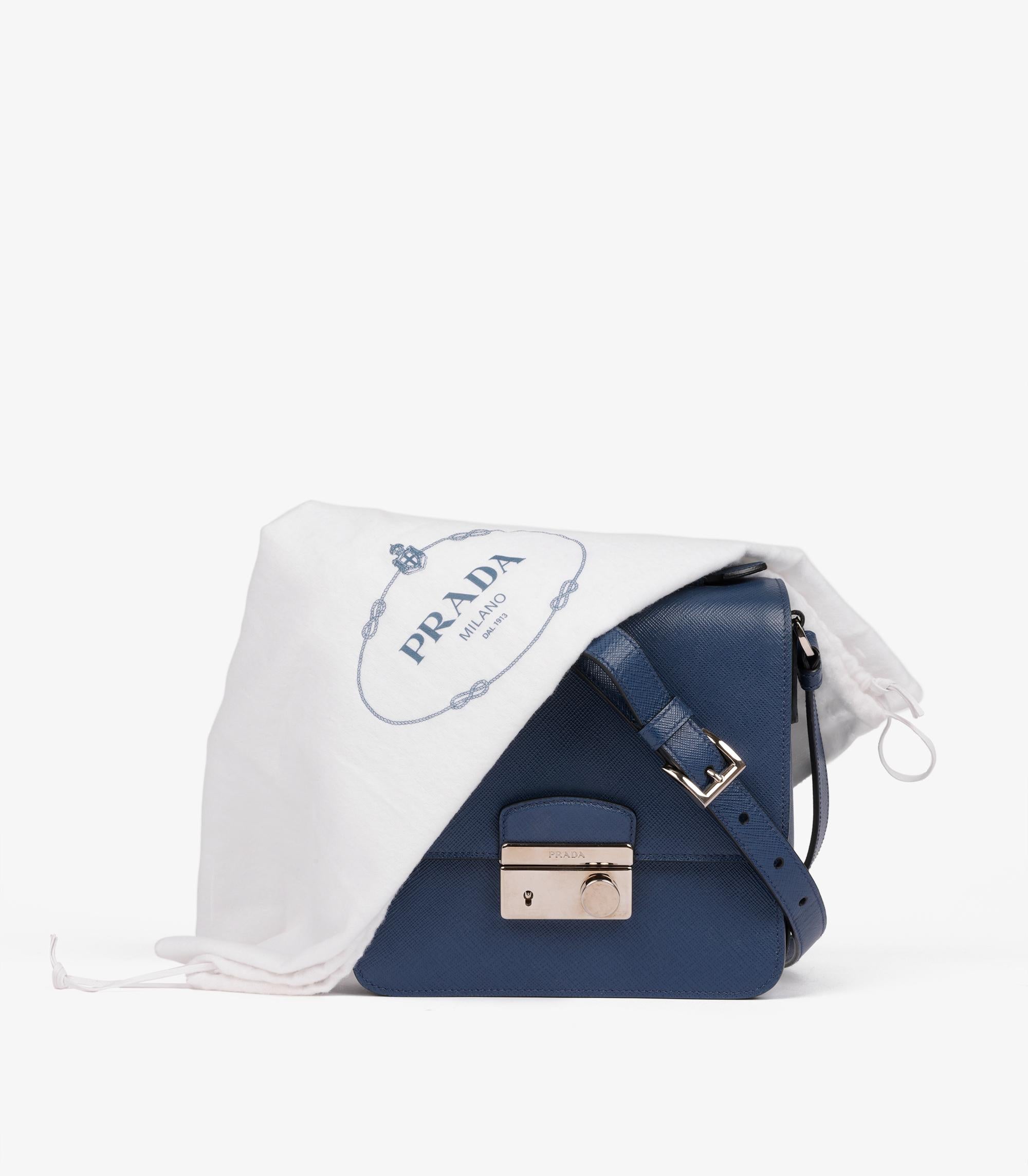 Prada Bluette Saffiano Lux Leather Small Sound Crossbody Bag For Sale 6