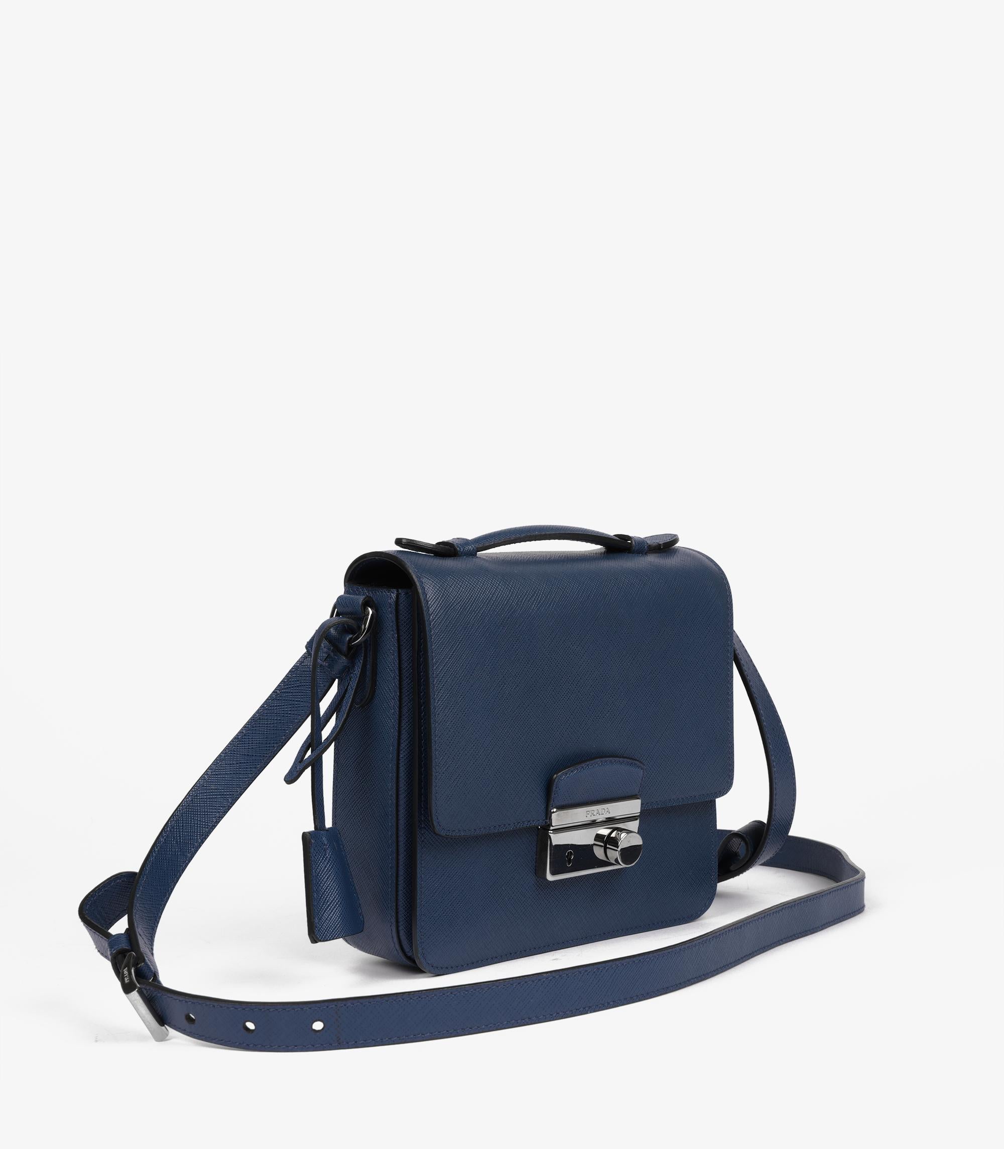Gray Prada Bluette Saffiano Lux Leather Small Sound Crossbody Bag For Sale
