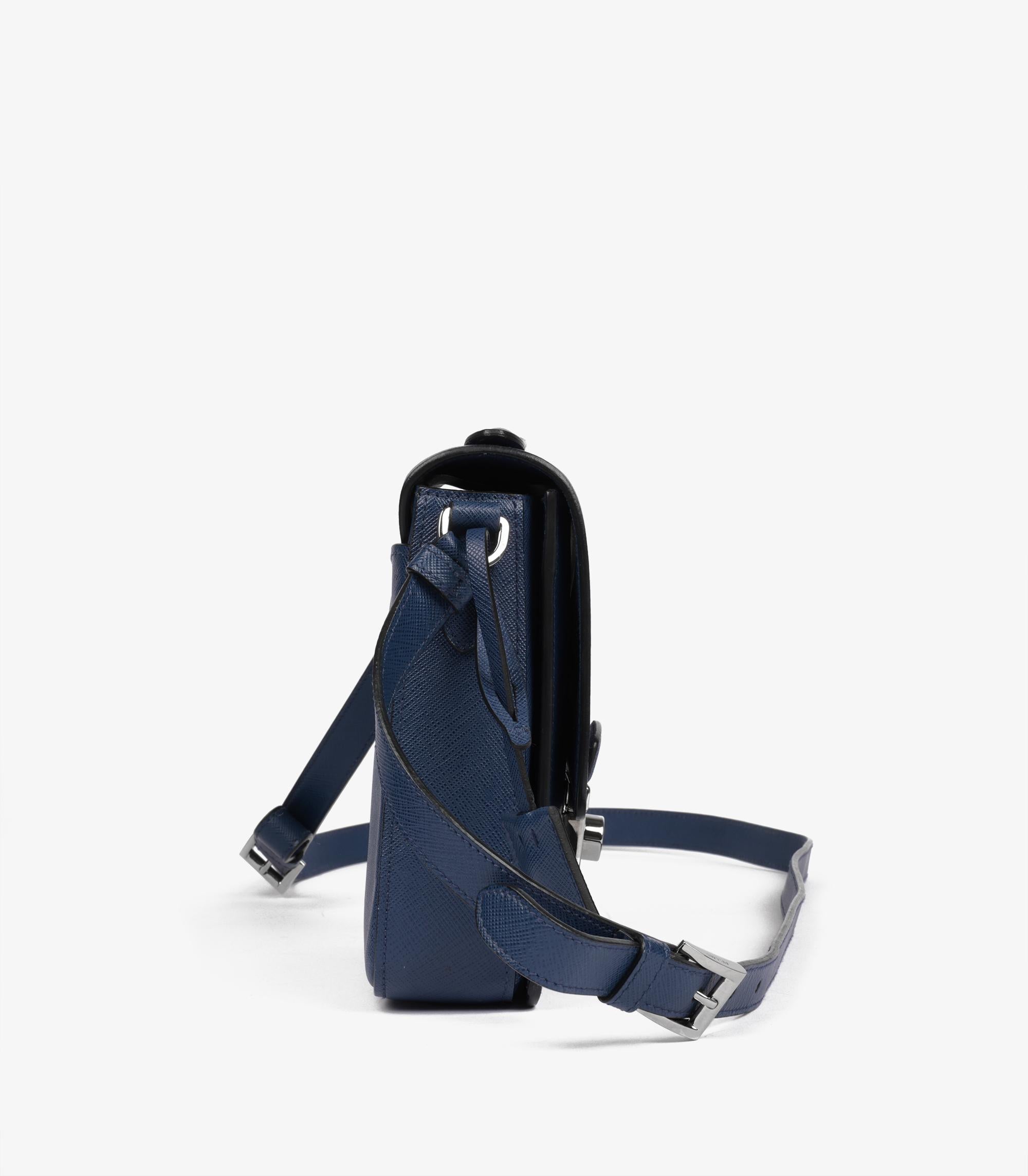 Prada Bluette Saffiano Lux Leather Small Sound Crossbody Bag In Excellent Condition For Sale In Bishop's Stortford, Hertfordshire