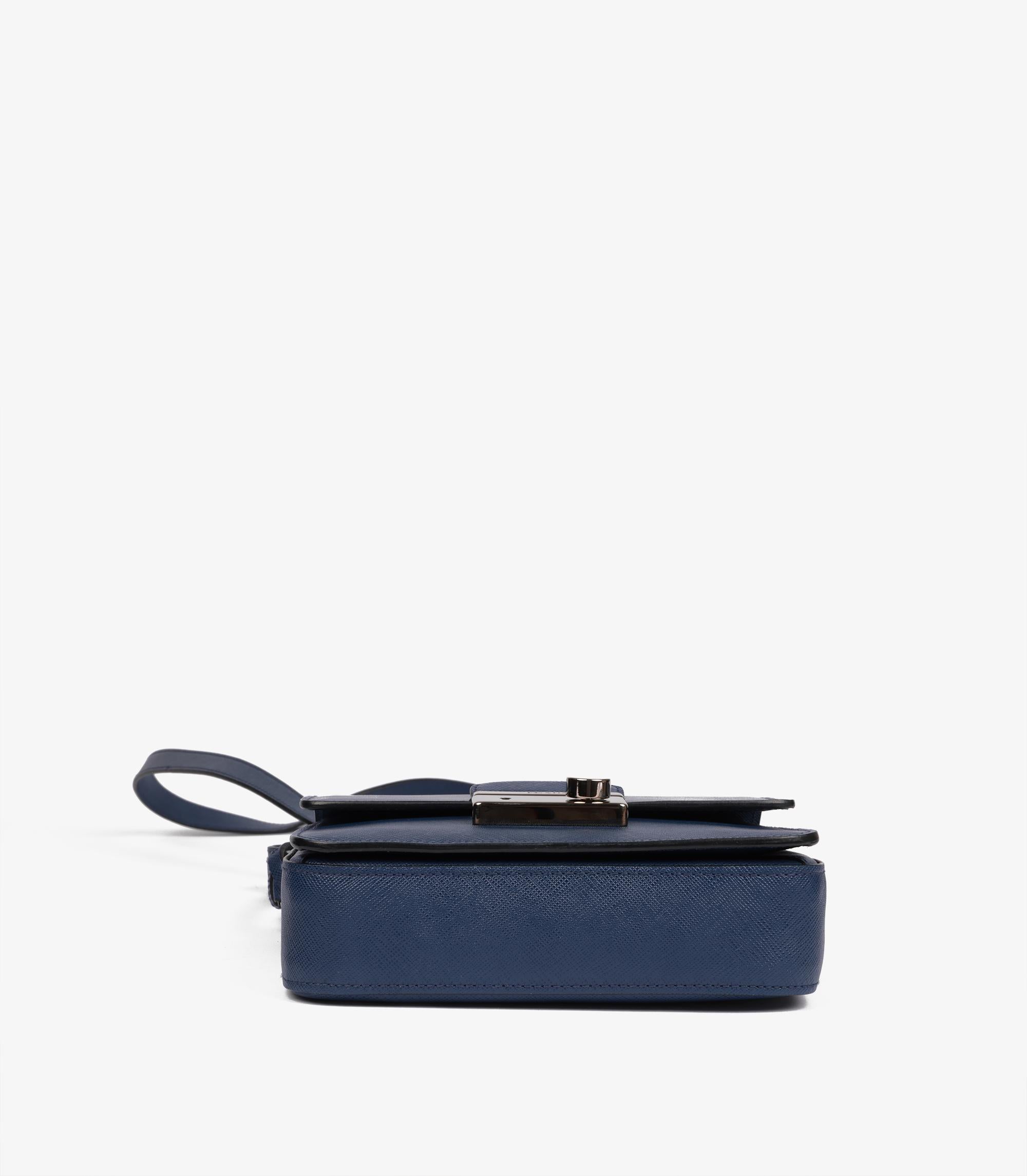 Prada Bluette Saffiano Lux Leather Small Sound Crossbody Bag For Sale 2
