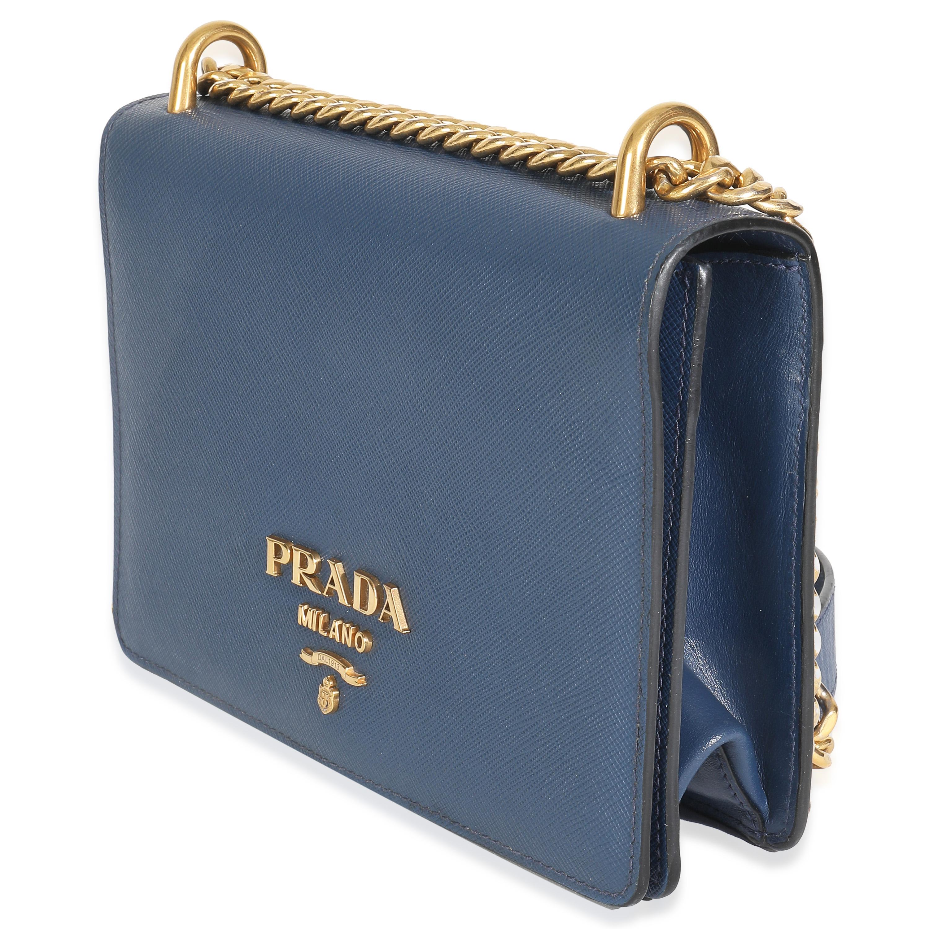 Grigio Prada Bluette Saffiano Lux Mini Chain Bag in vendita