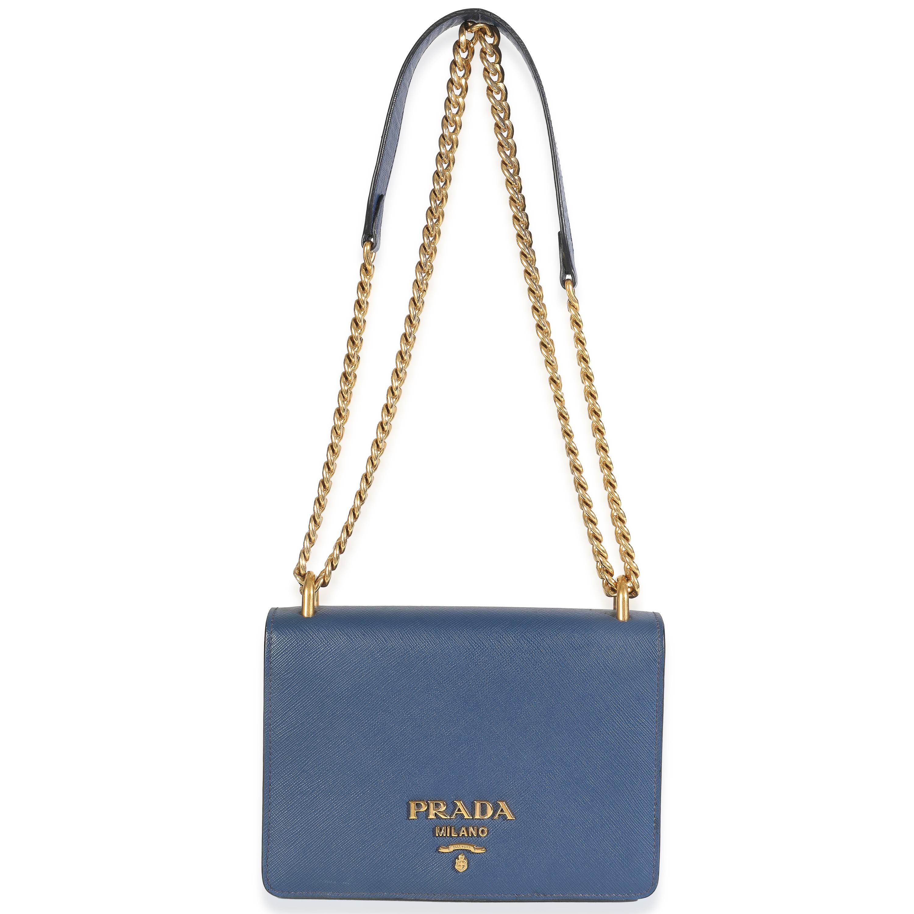Donna Prada Bluette Saffiano Lux Mini Chain Bag in vendita
