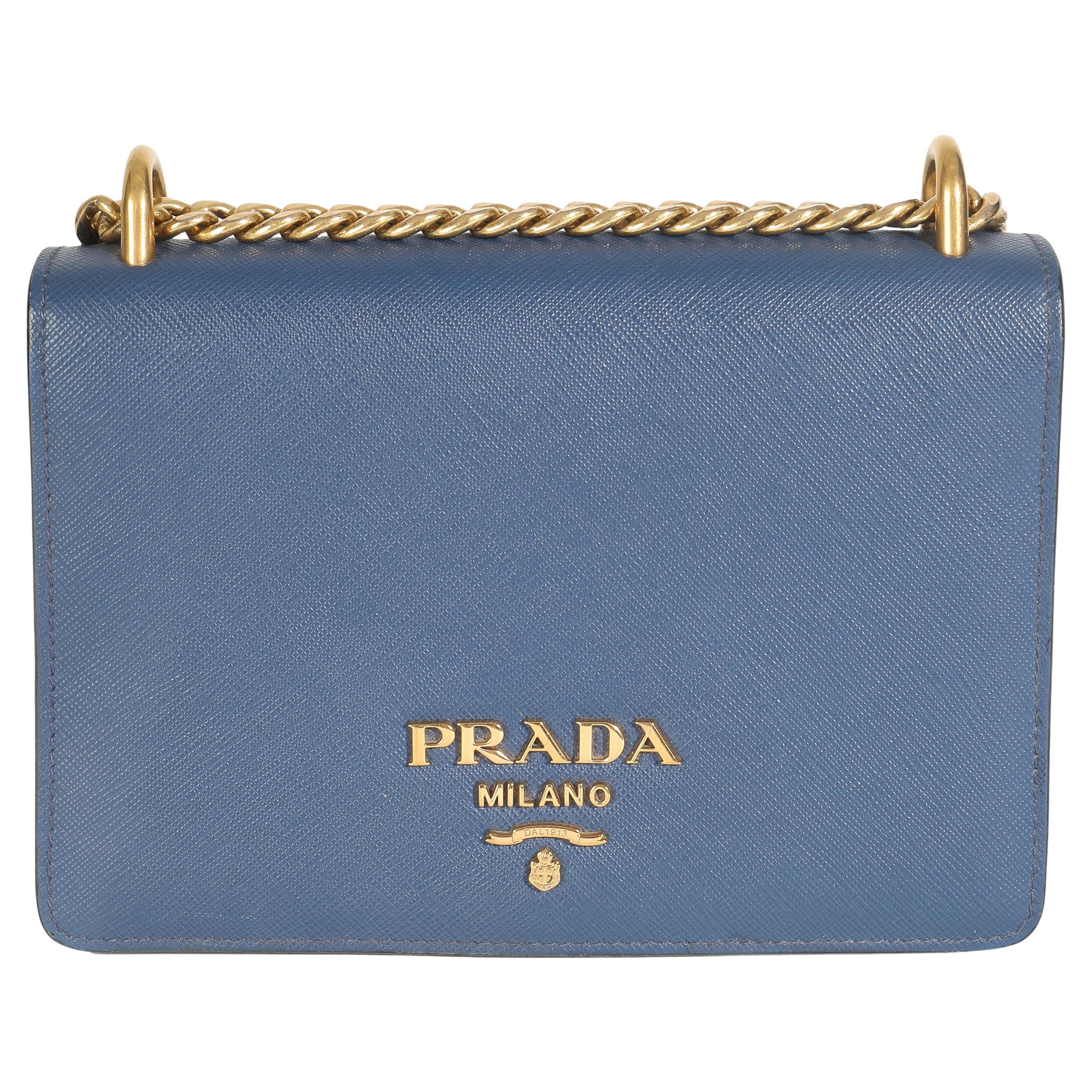 Prada Bluette Saffiano Lux Mini Chain Bag