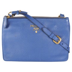 Prada Bluette Vitello Phenix Double Zip Crossbody Bag