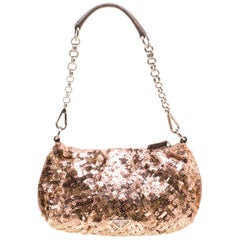Prada Blush Pink/Bronze Satin Sequin Embellished Shoulder Bag