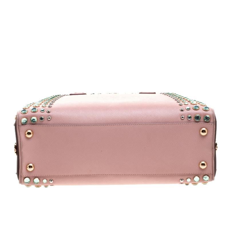 Prada Blush Pink/Burgundy Saffiano Lux Leather Pyramid Frame Top Handle Bag 3