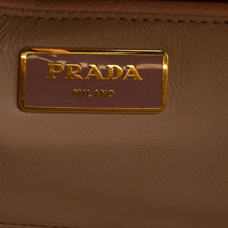 Women's Prada Blush Pink/Burgundy Saffiano Lux Leather Pyramid Frame Top Handle Bag