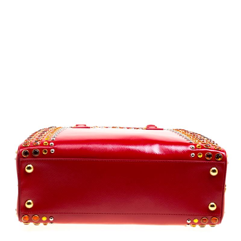 Prada Blush Pink/Red Patent Leather Pyramid Frame Top Handle Bag 2