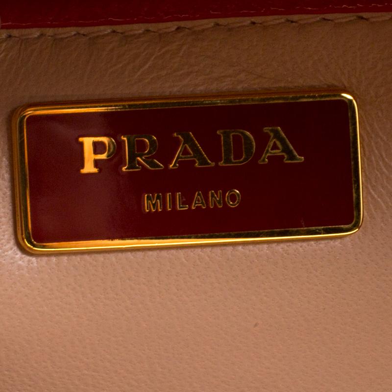 Prada Blush Pink/Red Patent Leather Pyramid Frame Top Handle Bag 3