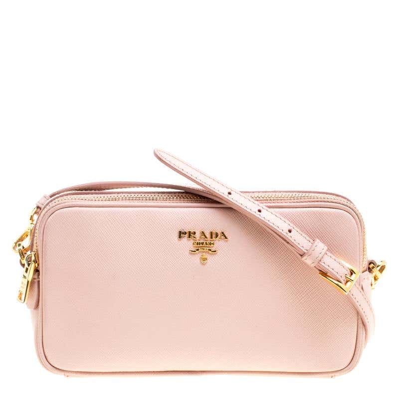 Prada Blush Pink Saffiano Lux Leather Camera Crossbody Bag For Sale at ...