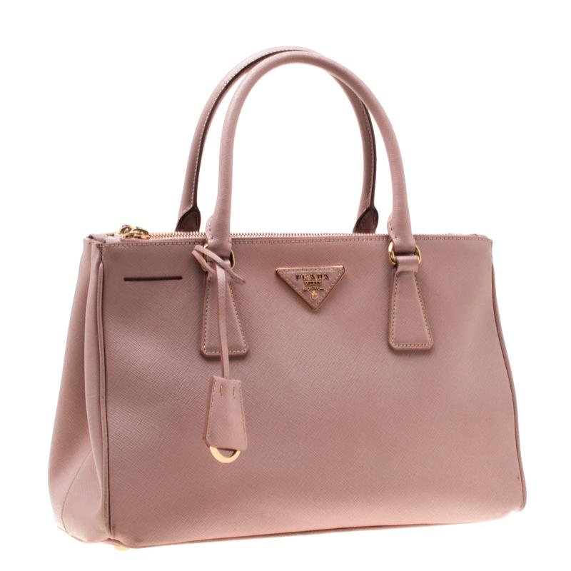 Prada Blush Pink Saffiano Lux Leather Small Double Zip Tote In Fair Condition In Dubai, Al Qouz 2