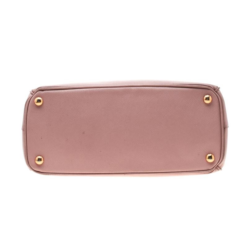 Women's Prada Blush Pink Saffiano Lux Leather Small Double Zip Tote