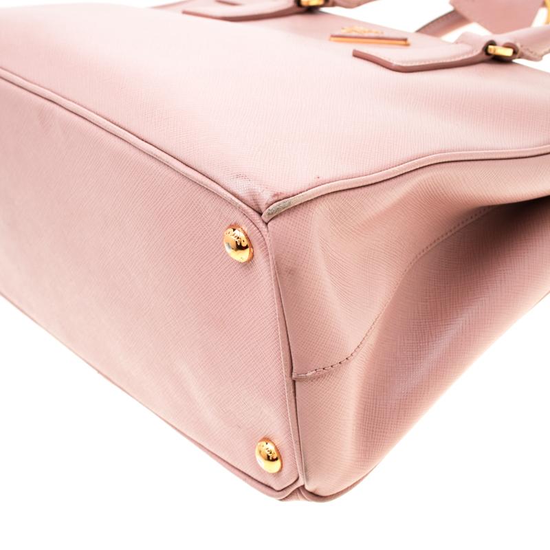 Prada Blush Pink Saffiano Lux Leather Small Double Zip Tote 1