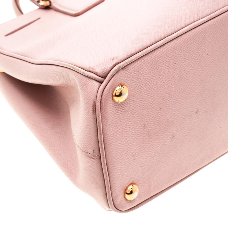 Prada Blush Pink Saffiano Lux Leather Small Double Zip Tote 4
