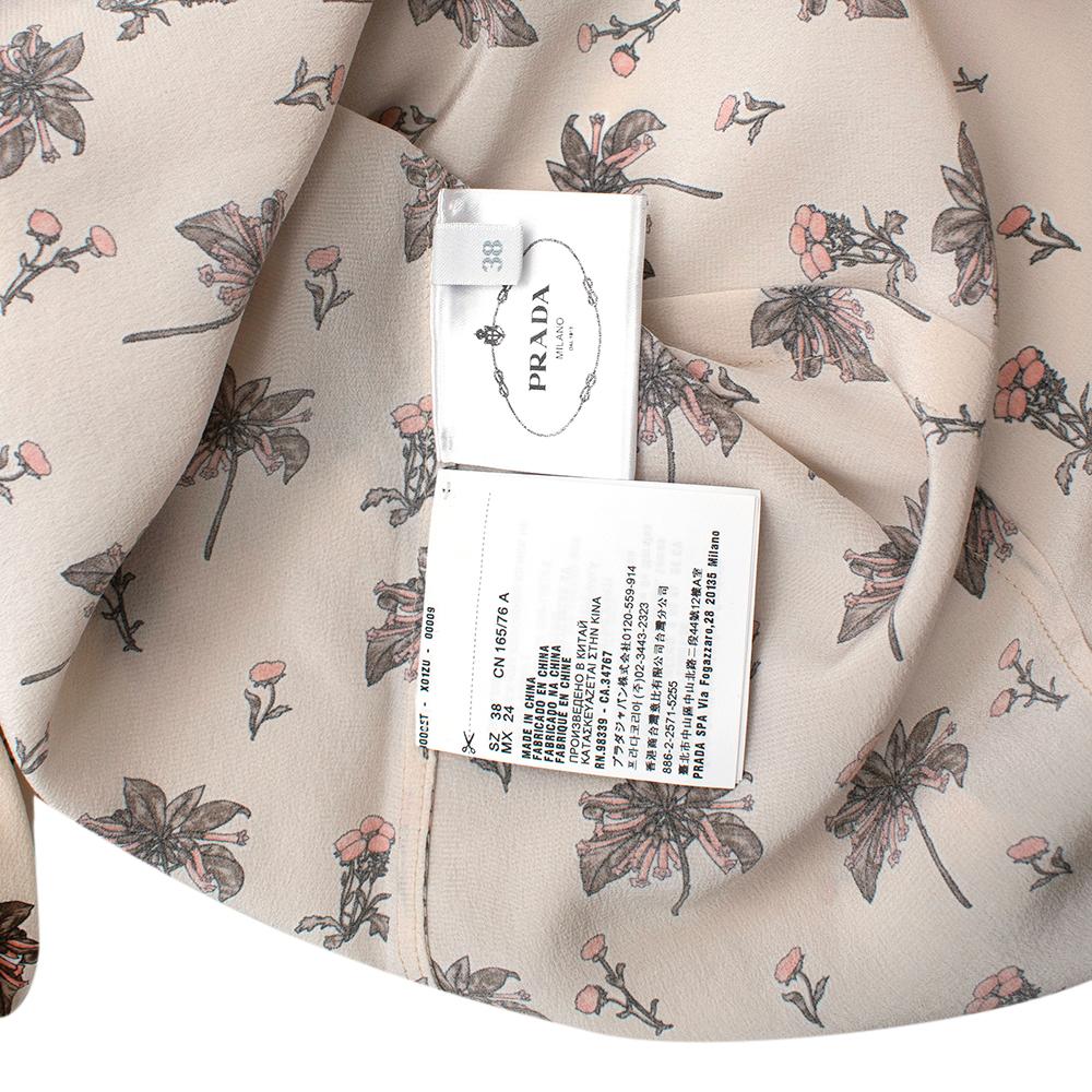 Prada Blush Silk Printed Puffed Sleeve Blouse - Size US 0-2 For Sale 2
