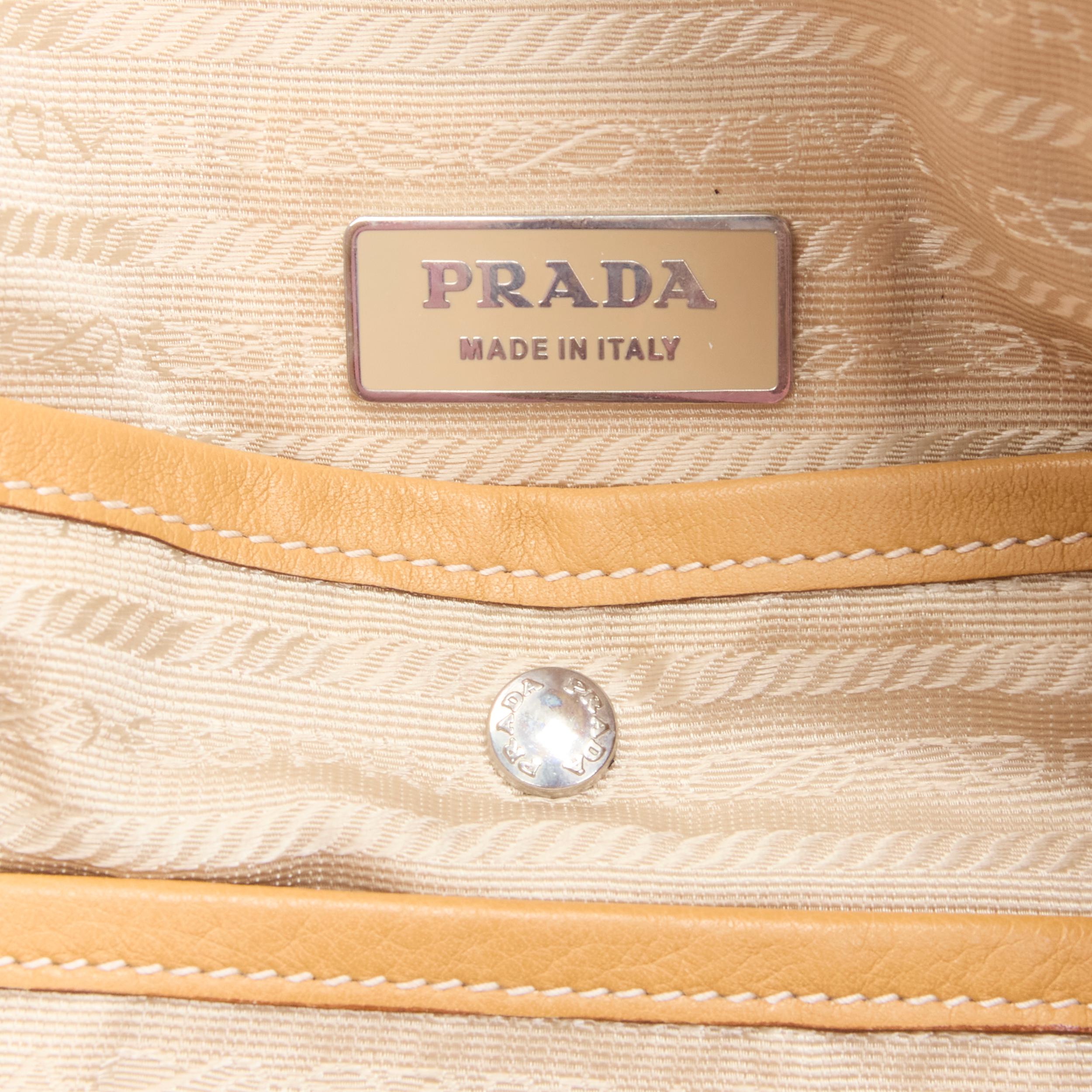 Prada BN1011 tan grained leather logo emboss curved zip bowling bag 5