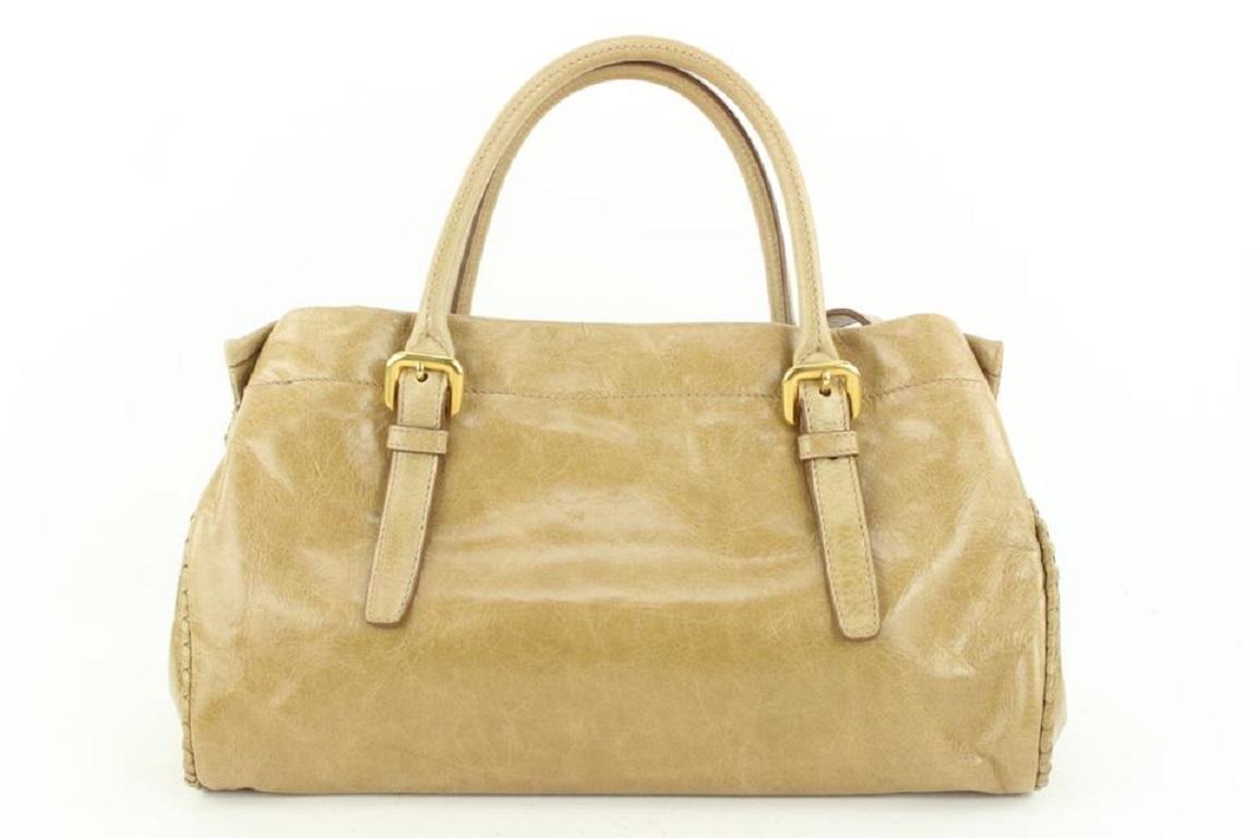 Prada BN1866 Beige Vitello Shine Leather Bow Shopping Bag with Strap 459pr6 For Sale 2