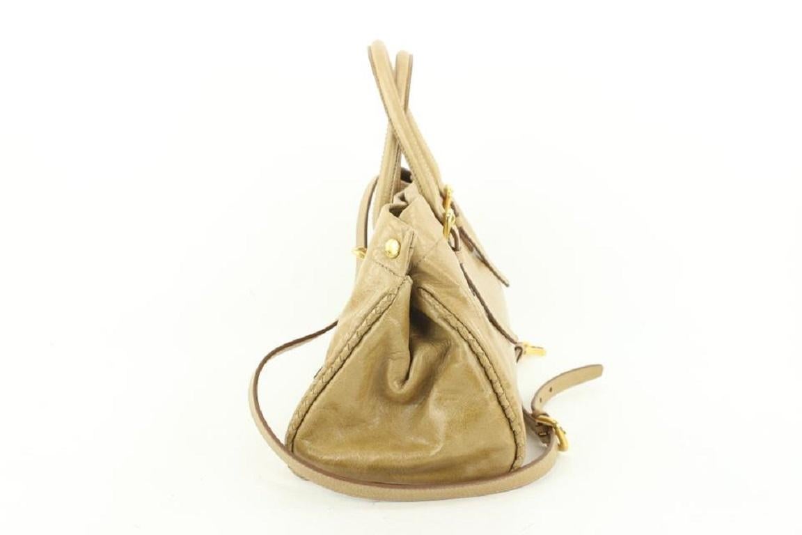 Prada BN1866 Beige Vitello Shine Leather Bow Shopping Bag with Strap 459pr6 For Sale 3