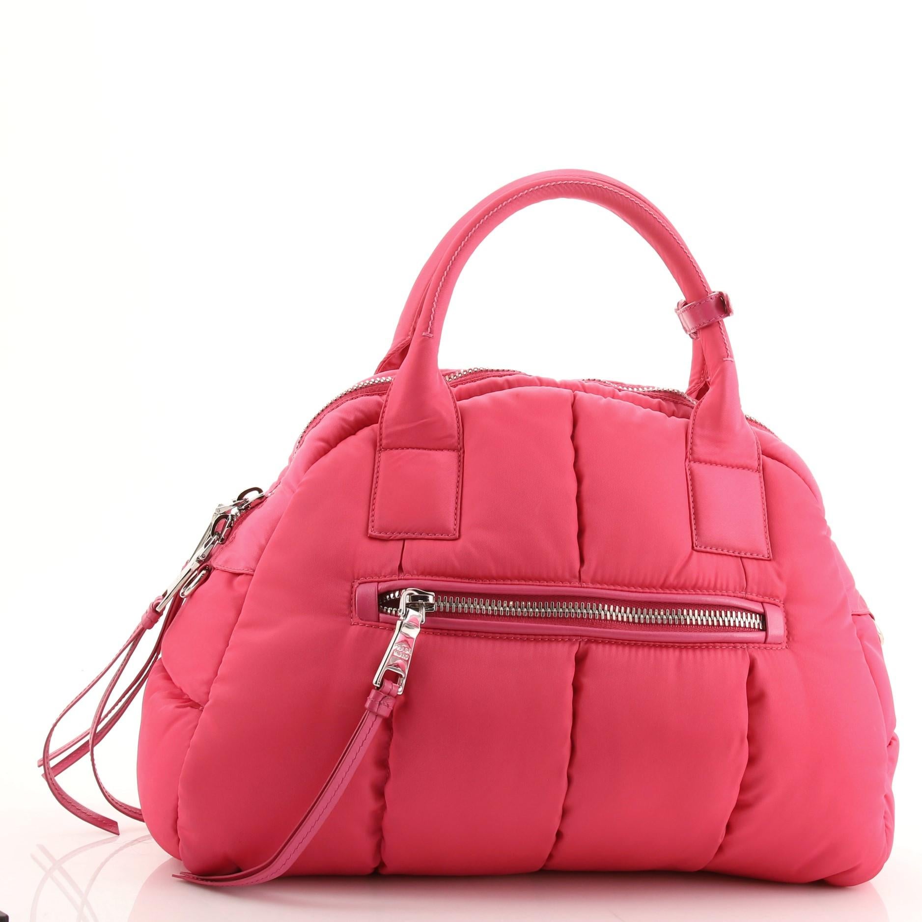 Pink Prada Bomber Convertible Bowler Bag Tessuto Medium