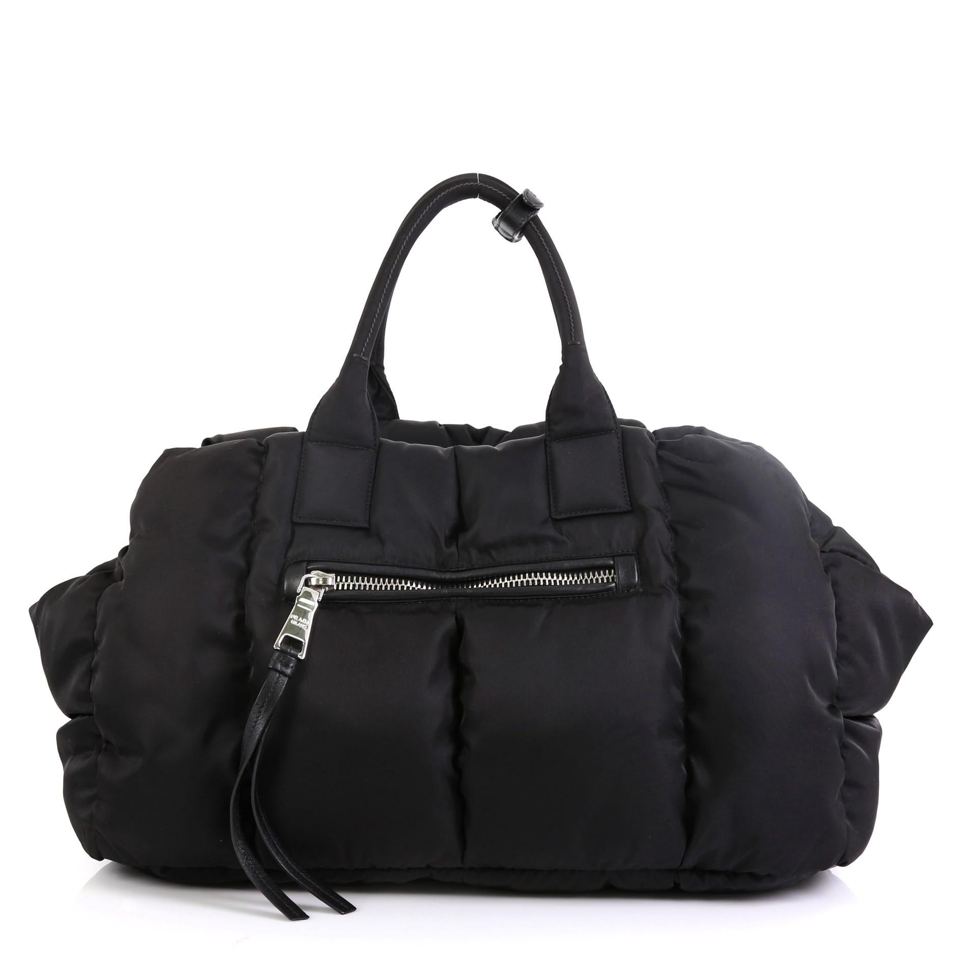 Black Prada Bomber Convertible Tote Tessuto Large