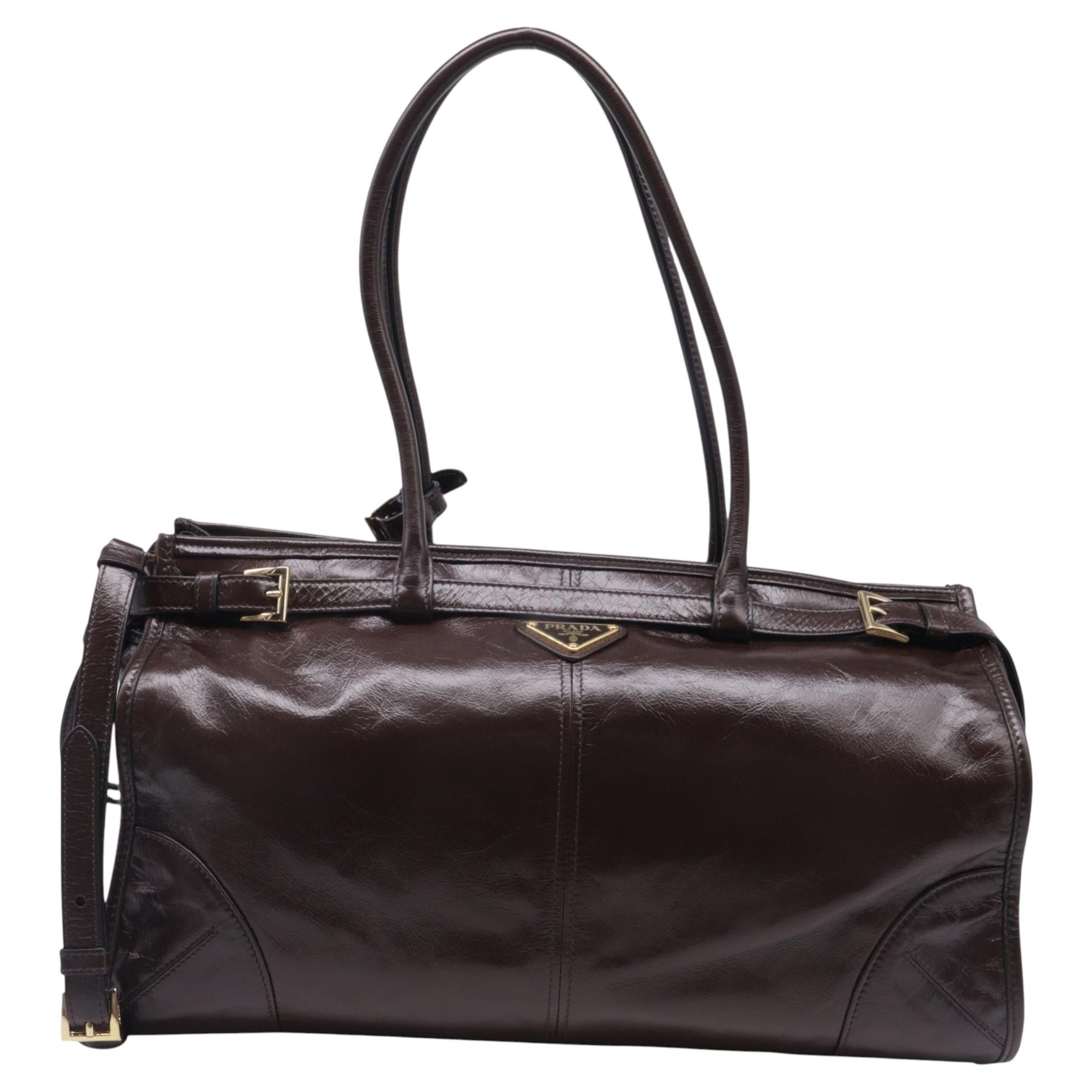 Prada Bonnie Large Handbag in Brown Leather