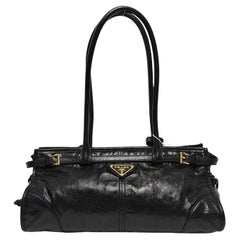 Prada Bonnie Medium Soft Lux Black Shiny Calfskin Leather Shoulder Bag