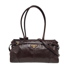 Prada Bonnie Medium Soft Lux Brown Shiny Calfskin Leather Shoulder Bag