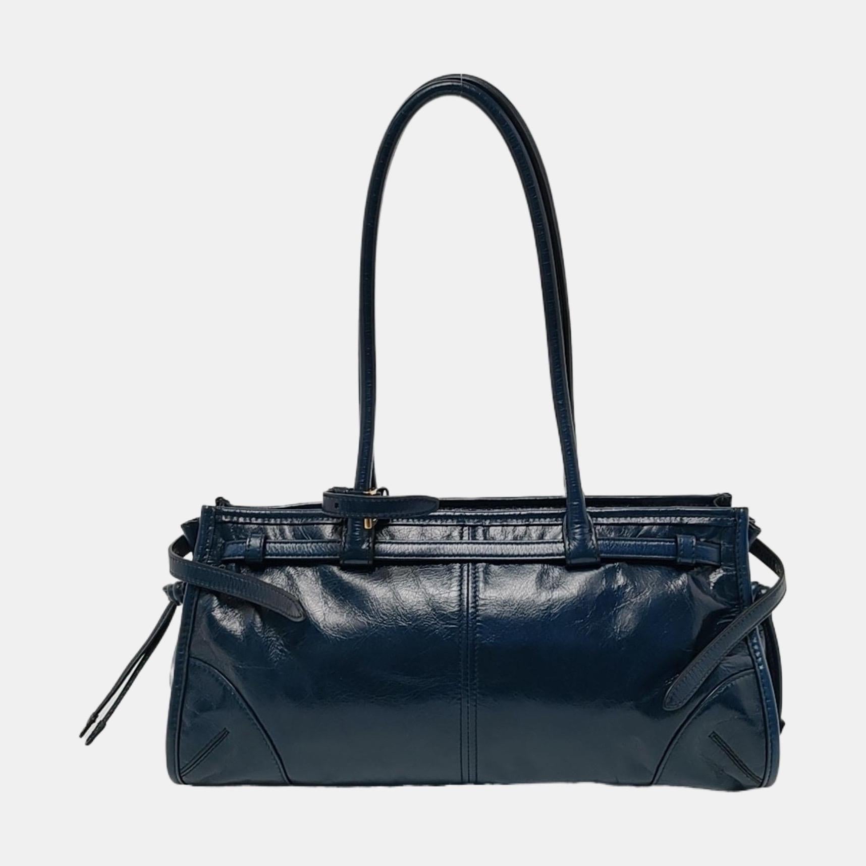 Prada Bonnie Medium Soft Lux Navy Shiny Calfskin Leather Shoulder Bag 2