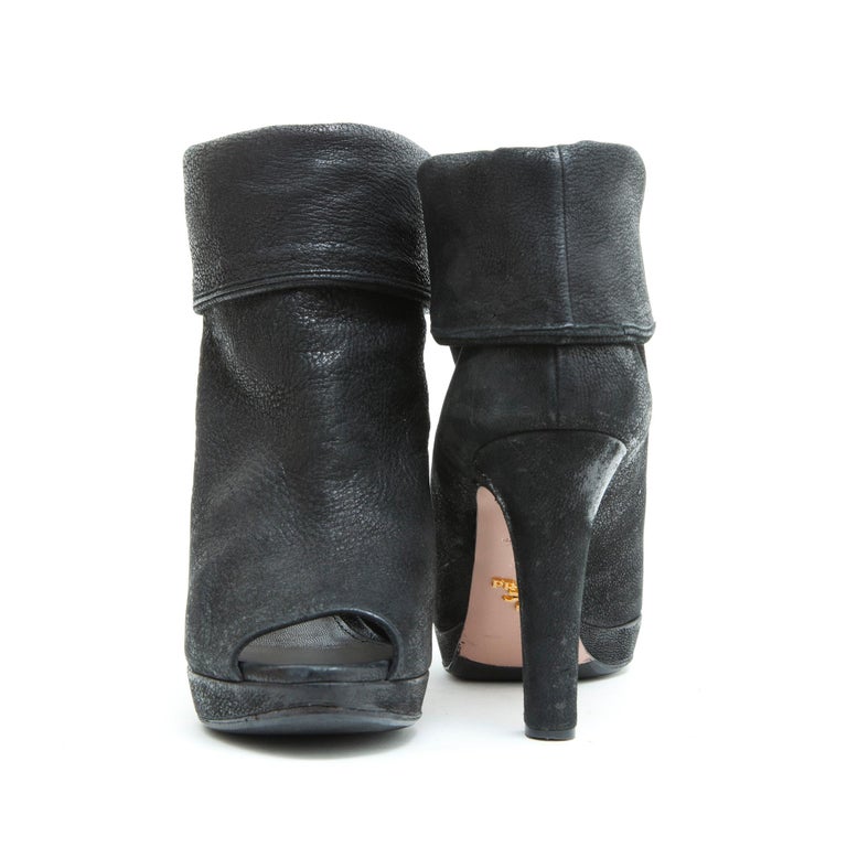 Prada Boots In Black Grained Leather Size 39.5 For Sale at 1stDibs