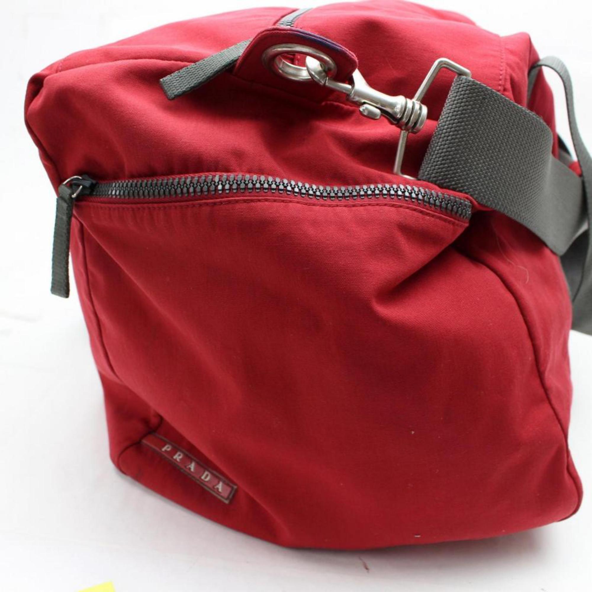 Women's Prada Boston 2way Duffle 866935 Red Nylon Weekend/Travel Bag For Sale