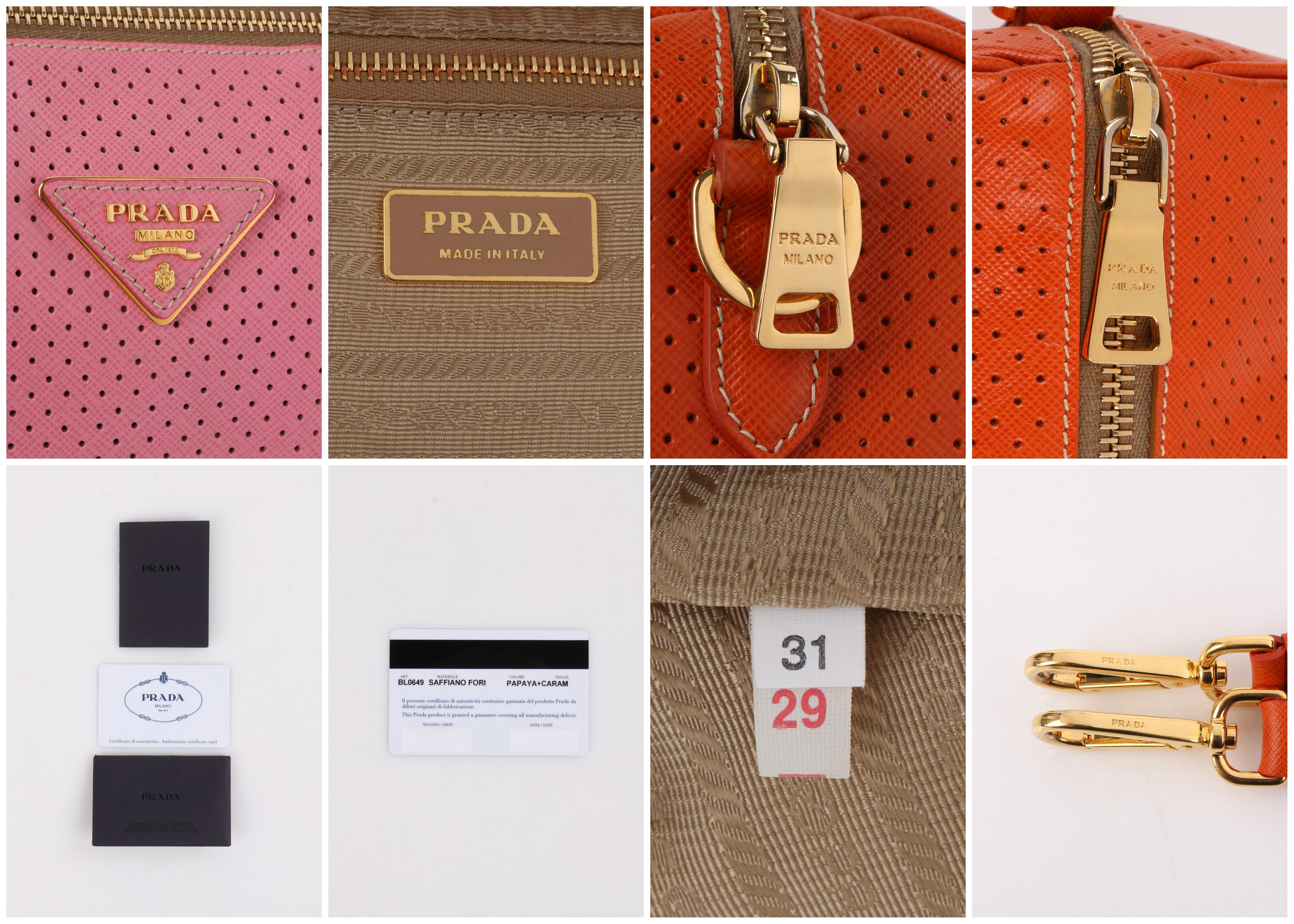PRADA Boston Papaya Karamell Rosa Saffiano Fori Perforierte Umhängetasche 6