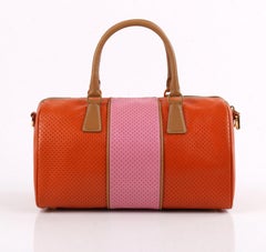 PRADA Boston Papaya Caramel Pink Saffiano Fori Perforated Satchel Shoulder Bag