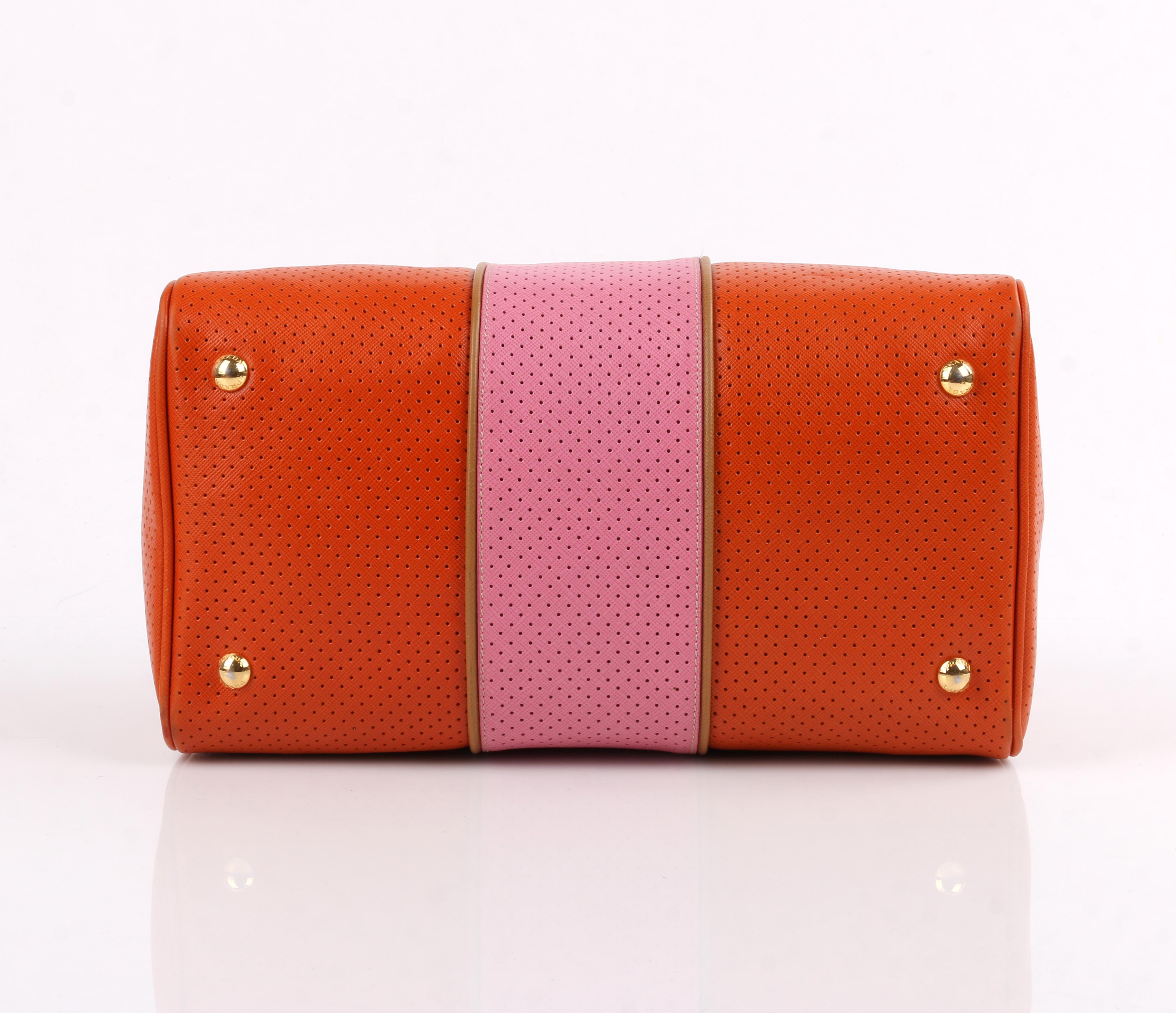 PRADA Boston Papaya Karamell Rosa Saffiano Fori Perforierte Umhängetasche 2