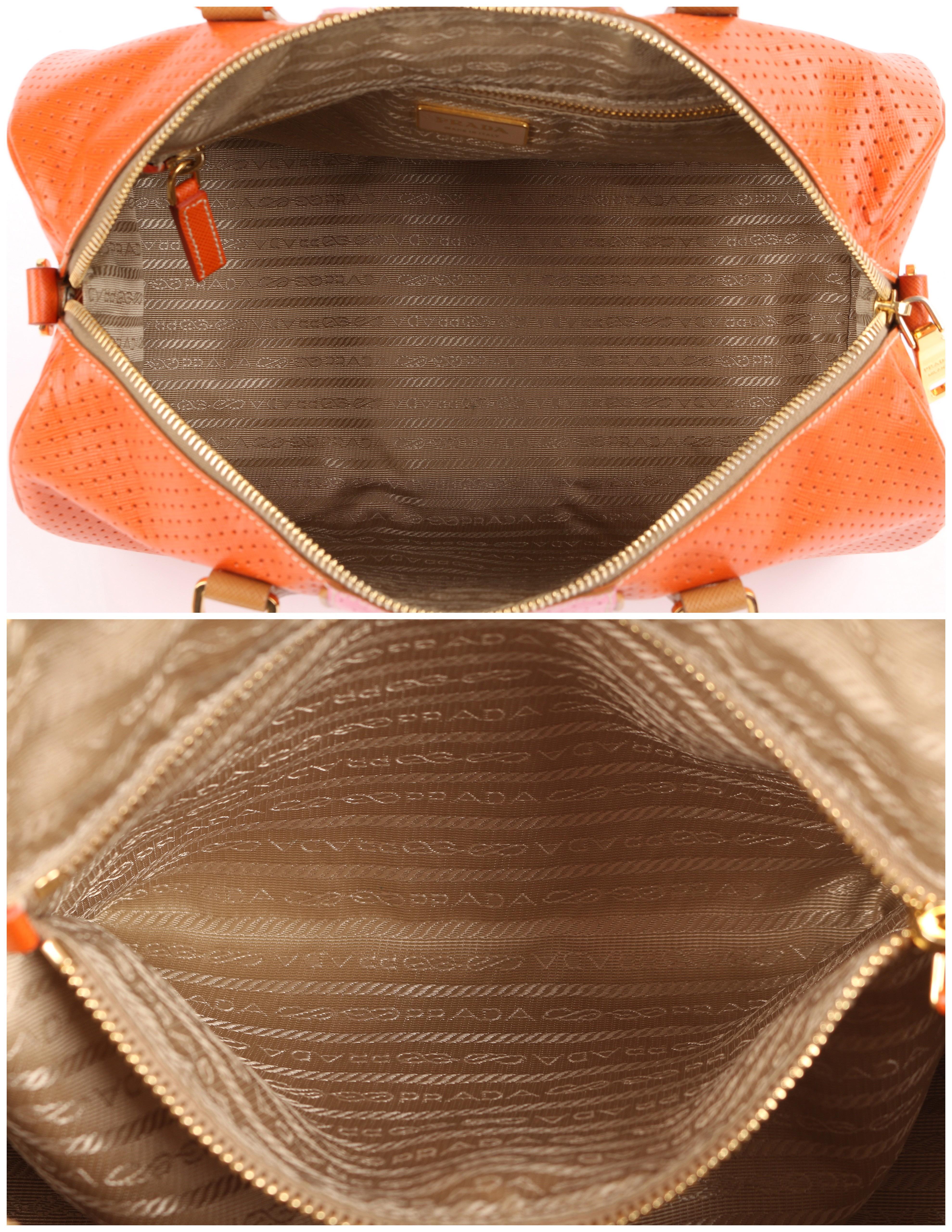 PRADA Boston Papaya Karamell Rosa Saffiano Fori Perforierte Umhängetasche 3