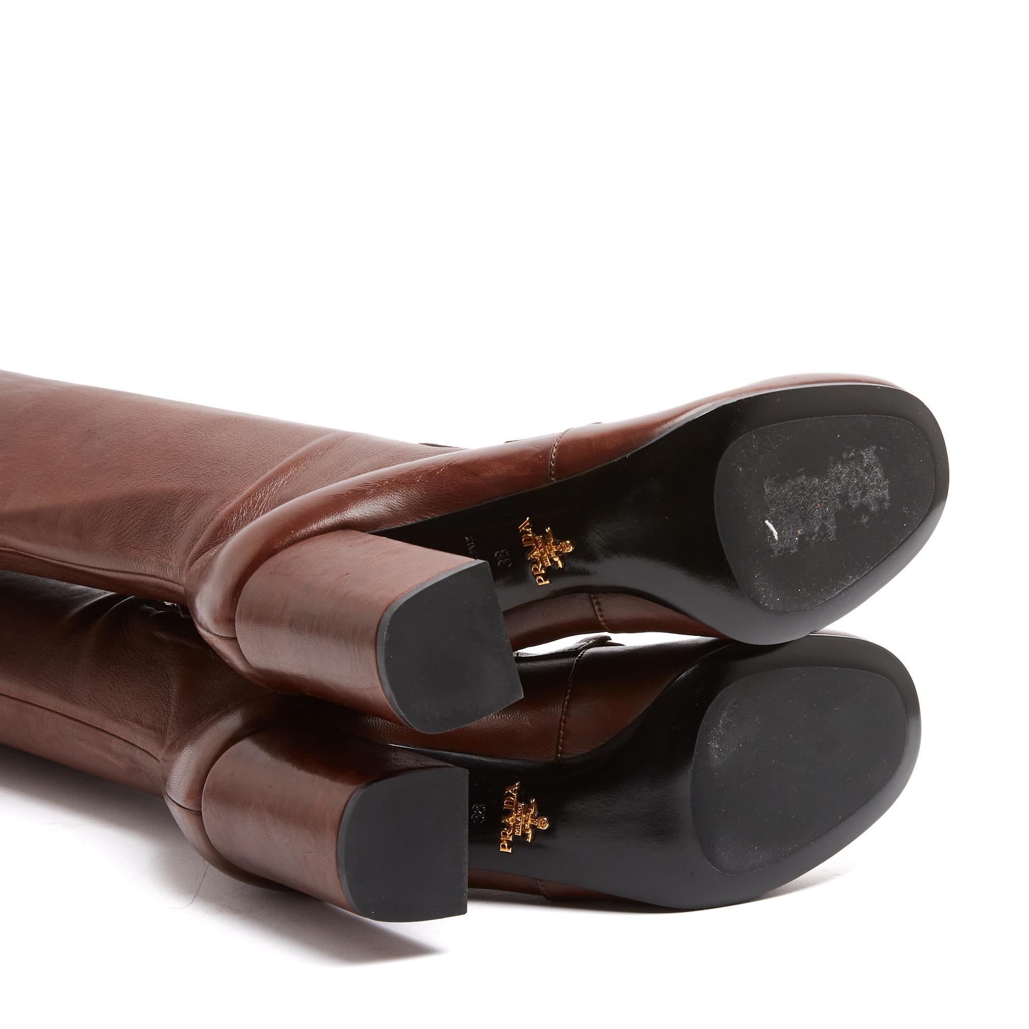 Donna Prada Bottes Chaine Marron EU38 Marrone Nappa Stivali a catena UK5 US7.5 in vendita