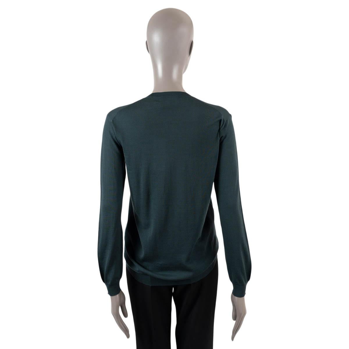 Noir PRADA pull CREWNECK en laine vert bouteille 42 M en vente