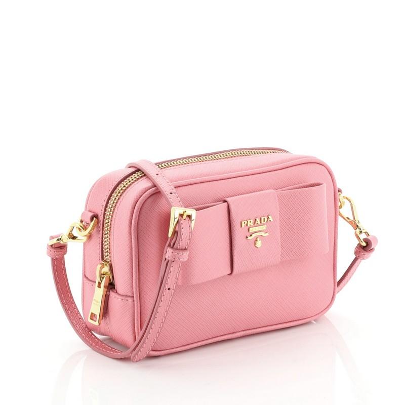 Prada pink bow Saffiano Crossbody wallet 