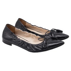 Prada Bow Pointed-Toe Ballet Flats in Black Leather
